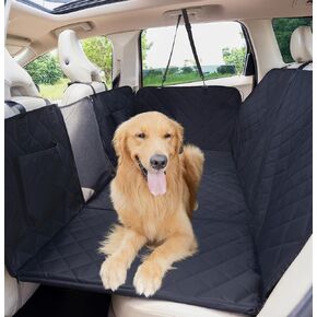 Back Seat Extender for Dogs, Hard Bottom Dog Car Seat Cover for Back Seat, Waterproof Nonslip Pet Car Seat Bed with Mesh Window and Storage Pockets, Dog Hammock for Car, SUV, Truck