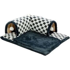 Cat Tunnel Bed for Indoor Cats, Play Tunnel and Cute Cat Bed, Cat Cave Cat Play Tunnel with Hanging Toy Balls, Detachable & Washable, Great Gift for Small Pets (27.5 Inch, Grey)