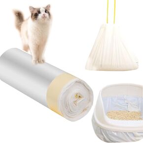 20 Count Cat Drawstring Litter Box Liners 26.6 * 16.7 inches Heavy Duty Leak-proof Cat Poop Bags Extra Durable Cat Litter Box Replacement Waste Bags for Self-Cleaning Litter Box Pet Cat Supplies