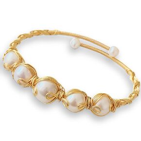 Handcrafted Natural Freshwater Baroque Pearl Bracelet,Winding Design,Opening Adjustable,14k Gold Plated Material (FIVE)