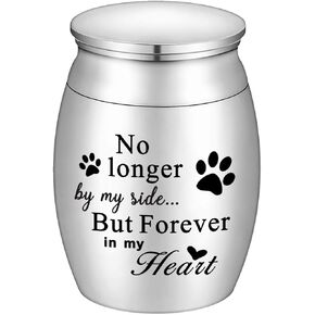 XIUDA 1.57 inches Mini Pet Memorial Small Urns for Dog and Cat Ashes, Stainless Steel Cremation Urn, Pet Paw Print Keepsake Urn for Ashes - No Longer by My Side Forever in My Heart
