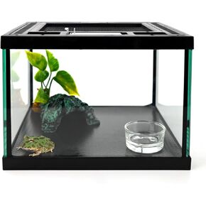 Mini Reptile Glass Terrarium Tank Starter Kits 8"*8"*6",Amphibian Feeding Box Habitat Cage with Top Ventilation for Spider,Turtle,Frog,Snake,Gecko Lizard,Hermit Crab,Chameleon,Insect