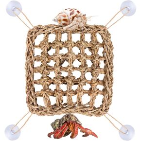 Hermit Crab Climbing Toys,Lizard Seagrass Mat,Hermit Crab Hammock with 4 Suction Cup, Hermit Crab Supplies Decor Habitat, Small Reptile Tanks Accessories for Guinea Pig Hamster Rats Geckos