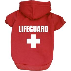 Lifeguard Dog Hoodie Fleece Lined Pullover Sweatshirt with Leash Hole (Red, 2X-Large 53)