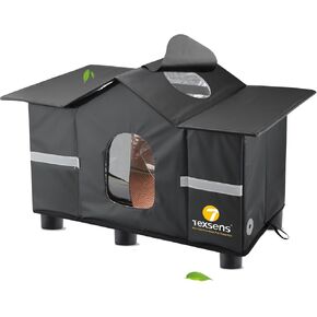 Texsens Large Cat House - Weatherproof Outdoor Cat Shelter with Roof Window- Insulated Elevated House for Stray/Barn Cats with Cozy Cushion - Ideal Waterproof Feral Cat House for Summer