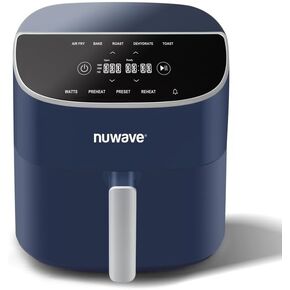 Nuwave 8QT Brio Air Fryer Plus Black, Digital LED Touch Screen with Cool White Display, 50°F~400°F in Precise 5°, 3 Wattage Alternatives, 5 Cook Functions, 50 Memory, PFAS Free, New & Improved