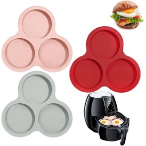 3 Pcs Silicone Air Fryer Egg Mold, AIFUDA Nonstick Air Fryer Baking Pan Air Fryer Accessories with 3 Cavity for Air Fryers Above 6QT(Three colors)