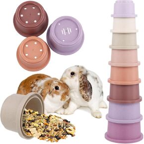 8pcs Stacking Cups for Rabbits, Multi-Colored Bunny Stacking Cups Plastic 8 Sizes Reusable Nesting Rabbit Toys for Rabbits Guinea Pig Small Animals Hiding Food and Playing