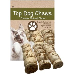 Top Dog Chews – 10" – 12" Buffalo Beef Cheek Rolls with Bully Dust Sprinkles, 3 Pack, Long Lasting Dog Bones for Aggressive Chewers, Rawhide Free Dog Treats