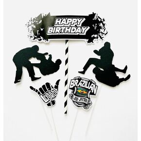 Happy Birthday Brazilian Jiu-jitsu Themed Cake Topper