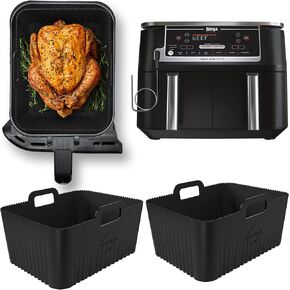 Premium Ninja 10 Quart DZ550 & DZ401 Silicone Liners|0.1inch Liner Thickness & 0.3inch high Silicone Lines on Base|Specially Designed for Rectangular Ninja Dual Air Fryer 10 Quart DZ550 & DZ401 Basket