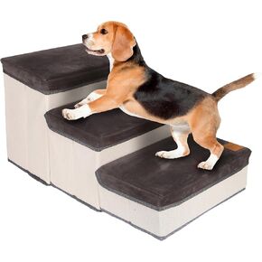 ER Dog Stairs for Small Dogs, Pet Stairs with 3-Steps, Folding Dog Steps for Small Dogs Puppy Dog with Storage for Bed and Couch, Cat Dog Ramp Grey