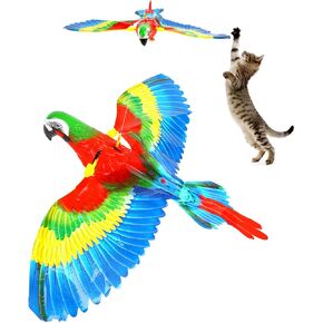 LOMIMOS Simulation Bird Cat Toy, Interactive Hanging Spinning Electric Toy Bird for cats Indoor Ceiling Kitten Play Chase Exercise Eliminating Boredom(Parrot)
