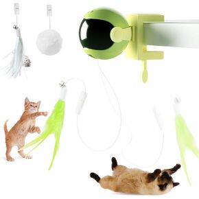 Interactive Cat Toys for Indoor Cats, Hanging Automatic Kitten Feather Toys Retractable Rope, Cat Toys for Bored Indoor Adult Cats with Feather & Fluff Ball & Tassel