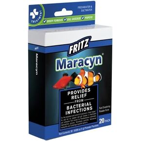 Fritz Maracyn - for Saltwater and Freshwater gram-Positive Relief from Bacterial gil, Popeye, More - Easy dose Packets, 20 Count
