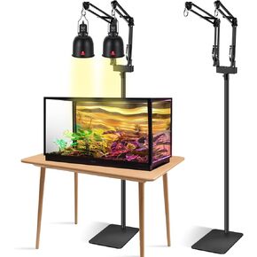 Dual Reptile Lamp Stand Reptile Light Stand with Two Flexible Brackets,Height Adjustable (15.7inch to 74.3inch) Reptile Heat Lamp Stand for Hanging Heat Lamp Holder and Light Fixture
