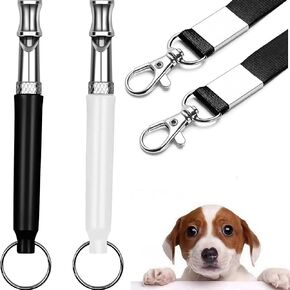 Dog Whistle 2PACK, Dog Whistle to Stop Neighbor's Barking Dog, Ultrasonic Silent Dog Whistle to Stop Barking,Professional Recall Training Dog Whistle with Lanyard, Black, White