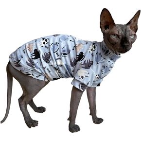 Limited Edition Sphynx Cat Cotton T-Shirts Hairless Cat Sweatshirt Pet Kitten Clothes Round Collar Kitten Shirts Vest Cats & Small Dogs Apparel (Cat Fishbone, XL (10-12 lbs))