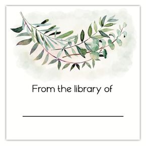 Set of 40 From the Library of Stickers - Greenery Watercolor Bookplate Stickers - This Book Belongs to Stickers - 2" Square Labels for Books