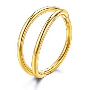 Double Hoop Nose Ring 316L Surgical Steel Nose Hoops 16G/18G Nose Piercing Jewelry Hinged Septum Clicker Lip Ring (16g(1.2mm)-8mm, Gold-CZ Double Nose Hoop)