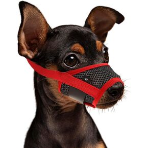 Dog Muzzle Soft Nylon Muzzle Breathable Pets Muzzle Anti Barking Biting and Chewing Comfortable Mesh Soft Fabric Muzzle Adjustable Strap for Small Dogs (Red)