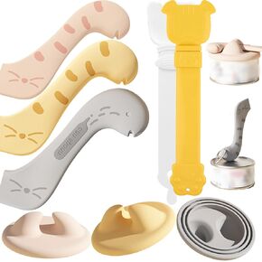 8pcs Pet Food Suppliers Can Set, 6pcs Cat Can Opener and Lid plus 2pcs Cat Strip Feeder, Cat Spoons for Wet Food,for Pets Dogs Cats