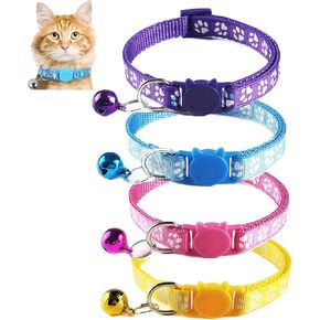 4 Pcs Footprint Cat Collar Breakaway with Bells Dog Cat Pet Adjustable Buckle Collar Neck Strap Accessories