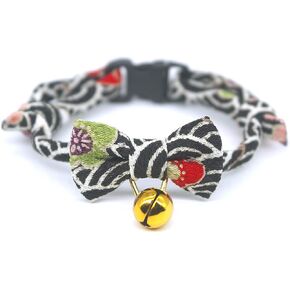 PetSoKoo Bowtie Cat Collar with Bell Breakaway, Japan Chirimen Fabric Golden Bell
