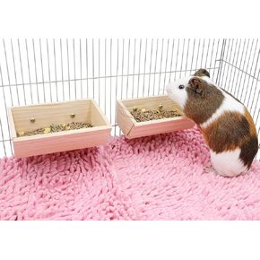 2 Pcs Guinea Pig Feeder Box, Wooden Small Animal Food Feeder, Hanging Rabbit Food Bowl, Small Animal Cage Accessories, Suitable for Rabbit Bunny Chinchilla Guinea Pig Hamster