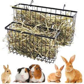 kathson Rabbit Hay Feeder 2 Pack, Metal Bunny Hay Rack for cage with hooks, Rabbit hay holder for Bunny Guinea Pig Chinchilla
