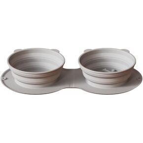 HappyTails - Silicone Foldable 2 in 1 Pet Bowl, Collapsible Double Feeder Dish, Integrated Molding Expandale Food&Water Bowl for Dogs&Cats Traveling, Hiking, Camping, Grey