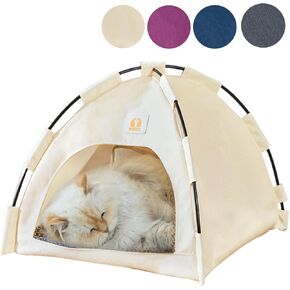 Portable Cat Tent Outdoor/Indoor Decorative Cats Cave Bed All Season Use for Indoor Cats and Small Dogs with Soft Cool Mat Outside Summer Cat House Large 20x20x18 in (Beige)