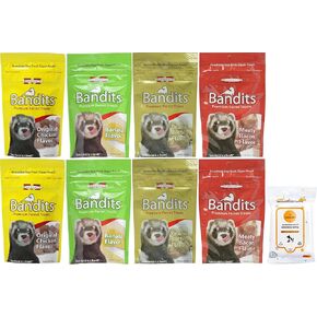 Variety (8) Bandits Premium Ferret Treats (3-oz Each) with AuroraPet Wipes
