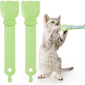 Cat Treat Squeeze Spoon Dispenser - Multifunctional Lickable Wet Cat Treat Dispenser for Cat Liquid Snack Cat Feeding Food Storage and Easy Hanging Cat Food Feeding Spoon (2 green)