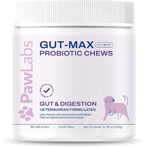 Gut-Max Probiotic Chews - Patented BC30™ Bacillus Coagulans - Natural, Vet Formulated Digestive & Immune Support - Relieves Diarrhea, Constipation, Bloating - Duck Flavor - 90 Soft Chews
