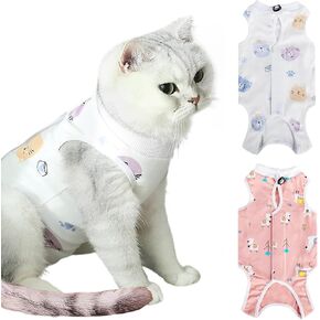 2 Pcs Cat Surgery Recovery Suit, Cat Onesie for Cats After Surgery, Cat Recovery Suit Anti Licking Wounds, Cat Outfit E-Collar Alternative for Cats, Cat Spay Recovery Suit Female (Sheep+Cat, Small)