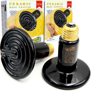 Ceramic Heat Emitter, 2-Pack 100W, Reptile Heat Lamp Bulbs, Ceramic Heating Bulb for Reptiles, Amphibian, Chick, Dog, Snake Leopard Gecko Bearded Dragon Heat Lamp