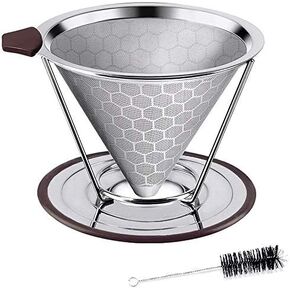Stainless Steel Pour Over Coffee Cone Filter, Honeycombed Cone Coffee Filter with Removable Stand,Paperless pour over coffee maker,Reusable Pour Over Coffee Filter 1-2 cup