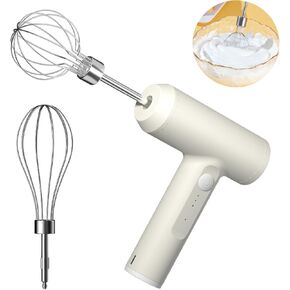 Hand Mixer, Electric Egg Beater USB Rechargeable Cordless Handheld Whisk with 2 Detachable Beaters and 3 Speed Modes for Whipping, Mixing, Pudding, Cookies, Cakes, Batters
