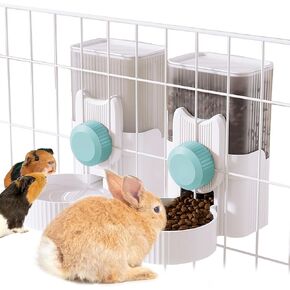 Vehomy Rabbit Water Feeder Food Feeder Small Animals Hanging Automatic Food Water Dispenser for Bunny Chinchilla Guinea Pig Hedgehog Ferret- Water and Food Feeder Blue