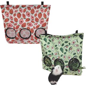2 Pack Large Hay Feeder for Guinea Pigs, Bunny Hay Feeding Bag Small Animal Hanging Feeder Bags Rabbit Food Dispensers Bag Rack Cage Accessories