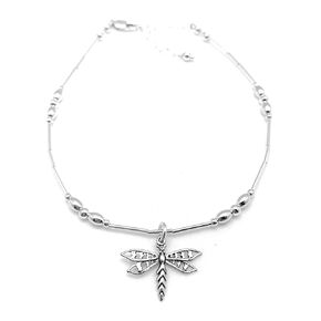 Dragonfly Anklet Sterling Silver Beach Gift (Large 9 1/2" to 11")