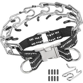 طوق تدريب Tresbro Prong للكلاب، طوق قابل للتعديل للكلاب مع مشبك معدني سريع التحرير وحزام نايلون عاكس، طوق غير قابل للسحب للكلاب الصغيرة والمتوسطة والكبيرة، وصلة إضافية وقبعات، مقاس L in Kuwait