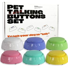 Pet Communicator Button 6 Pack, Interactive Voice Buttons for Dogs and Cats, Customizable Training Communication Device, Durable Non-Slip Base, Multiple Colors for Easy Learning, Recordable Commands