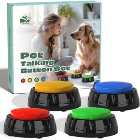 Pet Communicator Button - 4 Pack | Interactive Voice Buttons for Dogs and Cats | Training & Communication Device with Customizable Recordings | Durable, Non-Slip Base | Multiple Colors