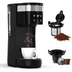 Compact Single Serve Coffee Maker with Self-Cleaning, 6 to 14 Oz Cup Size Coffee Machine for K Cup and Ground Coffee, Slim Single Cup Coffee Maker with 30Oz Reservoir, Ideal for Office, Camping, Black