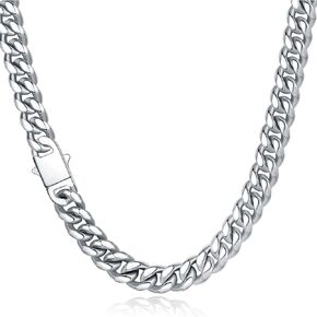 Cuban Link Chain for Men - Chunky Miami Cuban Chain Necklace， Custom Available， 8mm Width, 21 inch Length, Stainless Steel 18K Gold Plated/Silver (Silver)