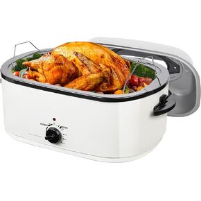 26QT Roaster Oven,3 in 1 Electric Roaster Oven with Thawing Heating Warm Function,Turkey Roaster Oven Buffet with Visual Self-Basting Lid,Removable Pan Rack,Cool-Touch Handles,Stainless Steel Silver