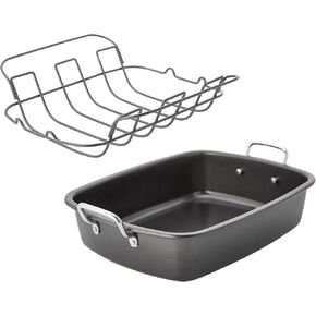 Chicago Metallic Nonstick Roaster with Floating Rack, 18-Inch-by-13-Inch, Black