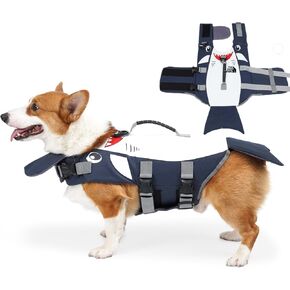 Dog Life Jacket,Cartoon Shark Pattern,Pet Floatation Safety Vest Adjustable Swimsuit with Rescue Handle and D Ring,for Swimming and Boating Small, Medium, Large Dogs (Medium)
